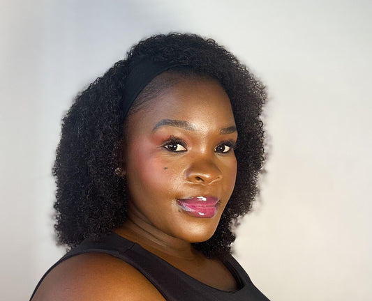 afro curly headband wig, 16 inches, 100% human hair, natural black, 150% density